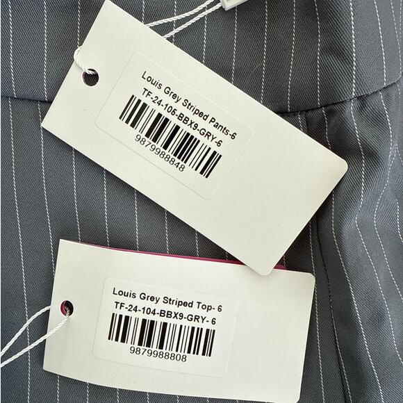 Beginning Boutique - Louis Pin Stripe Top & Pants Set in Gray & White - Picture 4 of 6